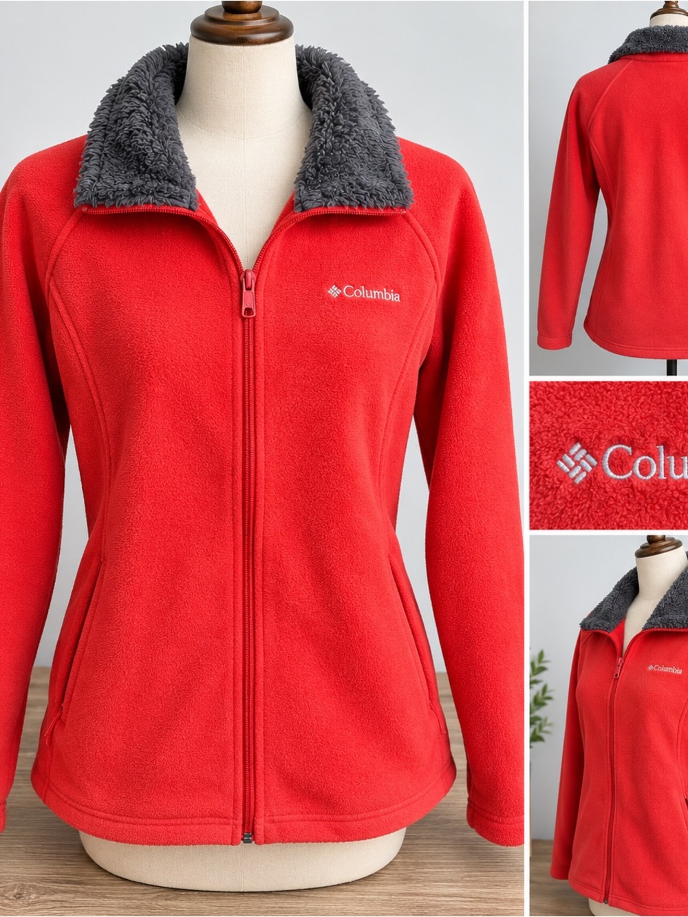 Columbia Women’s Medium Coral Fleece Jacket Full Zip Sherpa Collar Outdoor Cozy